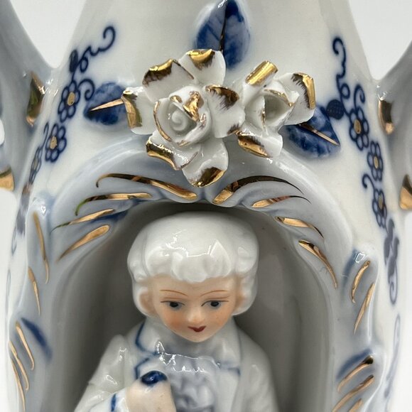 Vintage 1960s Norleans 2 Victorian Style Porcelain Figurine Vases Made In Japan - Picture 13 of 15